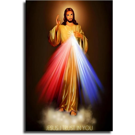 ADALE Sacred Heart of Jesus I Trust In You Divine Mercy Christian Poster Canvas Wall Art Living Room Wall Art Bedroom Decor Prints Pictures Unframed 8x10 Inch