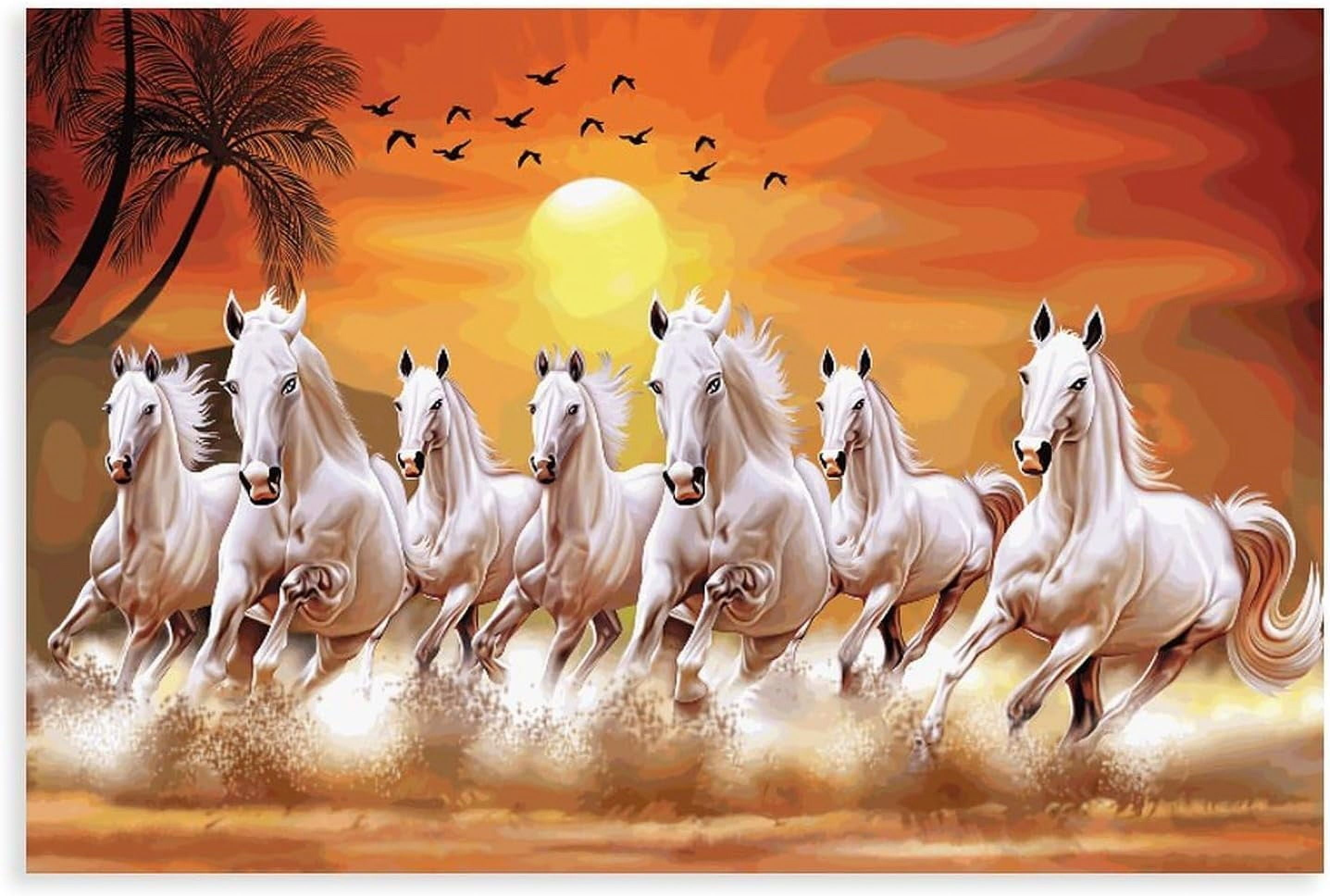 ADALE Seven Lucky Running Wild Horses Art Animal Wall Art Running ...