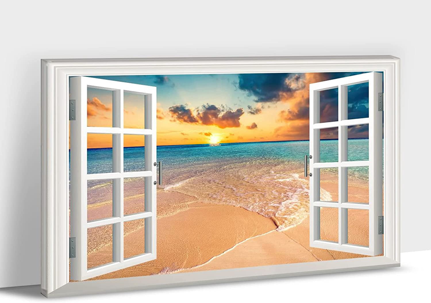 ADALE Sunset Beach Pictures Wall Art Blue Ocean Painting Decor Bedroom ...