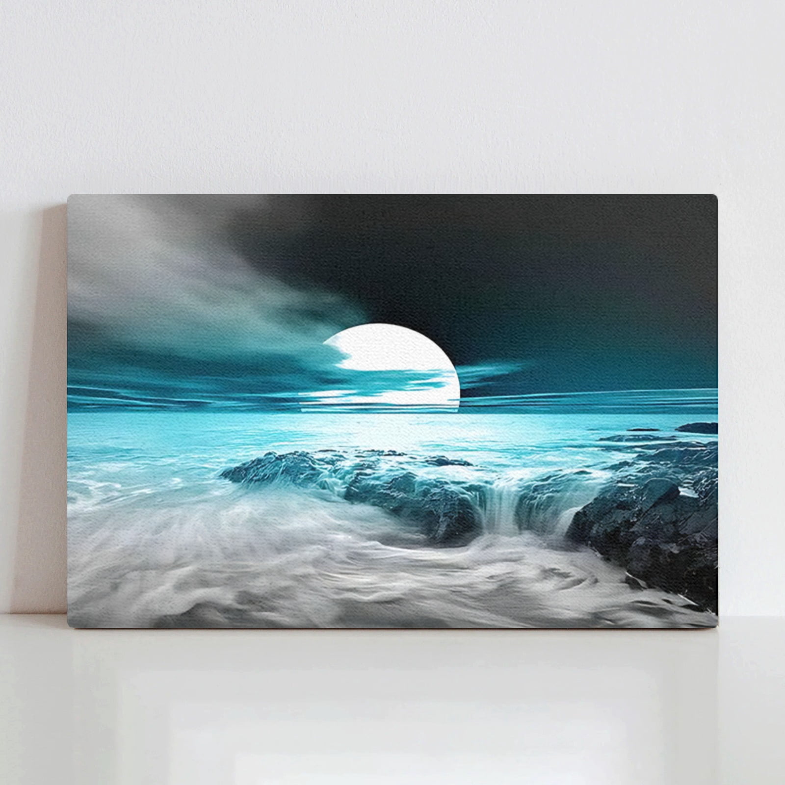 ADALE Teal Grey Coastal Beach Canvas Wall Art Black/White Artwork Blue ...