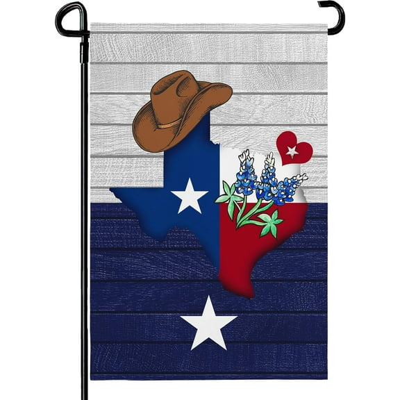 ADALE Texas Bluebonnet Garden Flag Cowboy Hat Texas State Yard Flag Americana Western Garden Flags Polyester Double Sided Outdoor Lawn Yard Patio Deck Porch Welcome Banner Gift (Size 12x18in/30x45cm)
