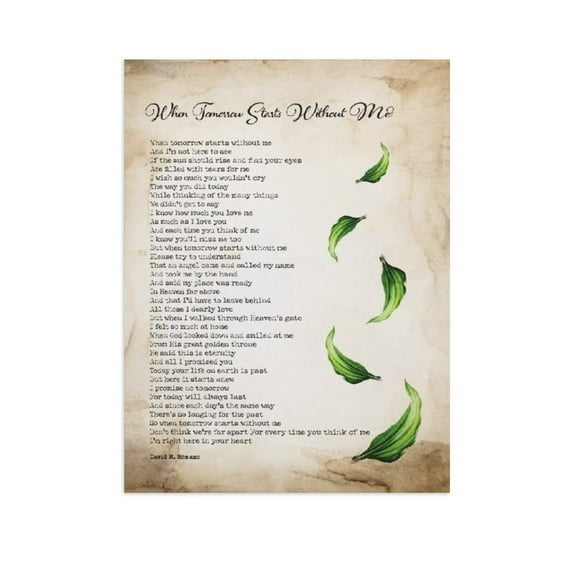 ASPORIC When Tomorrow Starts Without Me Poem Vintage Poster Motivational Quotes Poster Prints for Wall Decor Pictures Canvas Oil Paintings for Printed Canvas Unframed 10x8 Inch