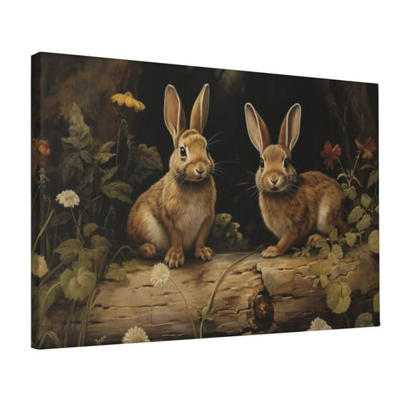 ADALE Vintage Bunny Canvas Wall Art Farmhouse Rabbit Posters For Wall Farm Animal Artwork Rabbit Prints Wall Art Vintage Rabbit Painting Decor Framed 16x12 Inch
