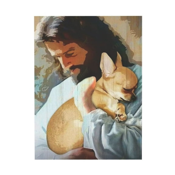 ADALE WALL PAINTINGS FOR BEDROOM,blue and white wall art,wall print,God And The Chihuahua Dog Home Decor Modern Canvas Wall Art,Gifts for mom, dad and friends Unframed 16x20 Inch