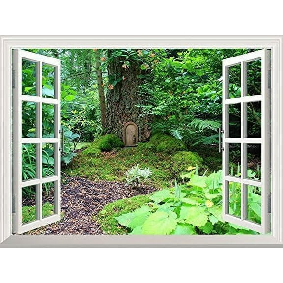 ADALE Wall Art/Wall Mural Print Painting Posters Elf Treehouse in The Forest | Creative Window View Wall Decor Unframe 24x16 Inch