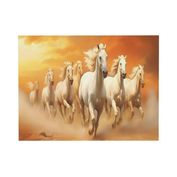ADALE White Horse Canvas Wall Art Seven Horses Running Picture Wall Decor Wild Animal Painting Prints for Living Room Office Decor Unframed 20x24 Inch