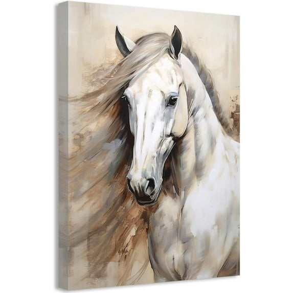 ADALE White Horse Picture Wall Art Large Horse Animal Canvas Painting Prints Horse Portrait Picture for Office Bedroom Framed 8x10 Inch