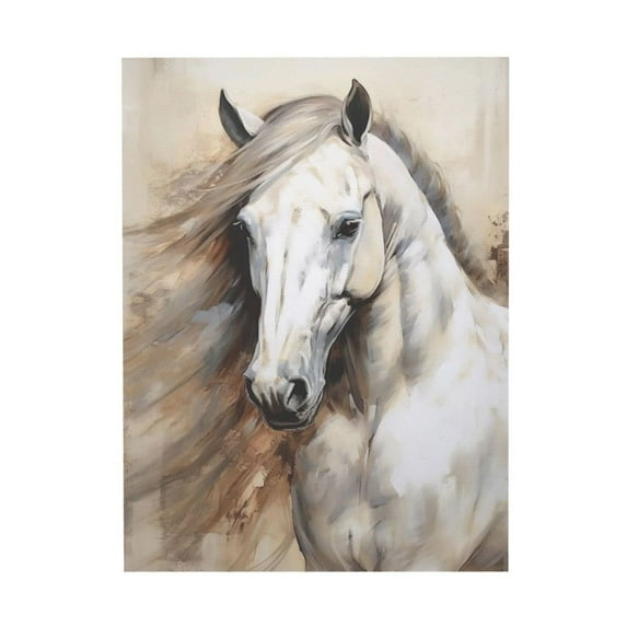 ADALE White Horse Picture Wall Art Large Horse Animal Canvas Painting Prints Horse Portrait Picture for Office Bedroom Unframed 16x20 Inch