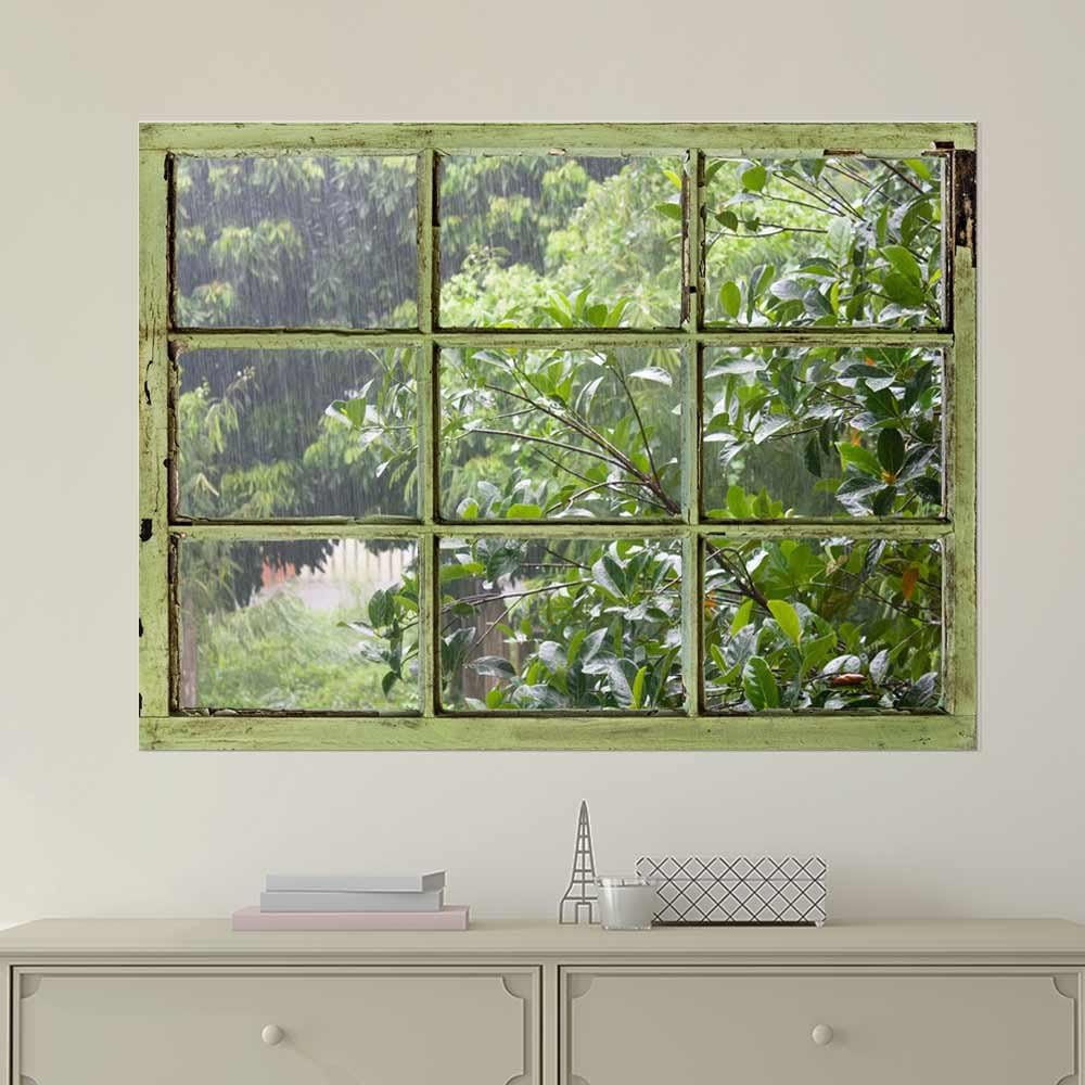 ADALE Window View Wall Mural Print Painting Posters It's Raining ...