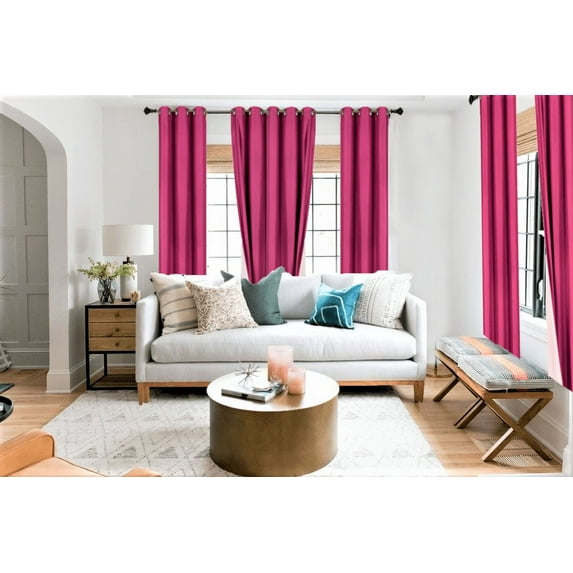 ADAM 2 Panels 100% Blackout Full Room Darkening Window Curtain Drapes Bronze Grommets Hot Pink Color 95" Length For Bedroom Home Décor