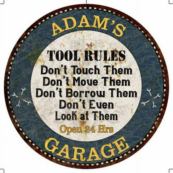 ADAM'S Garage Rules 12" Round Metal Sign Garage Bar Wall Décor 100140015033