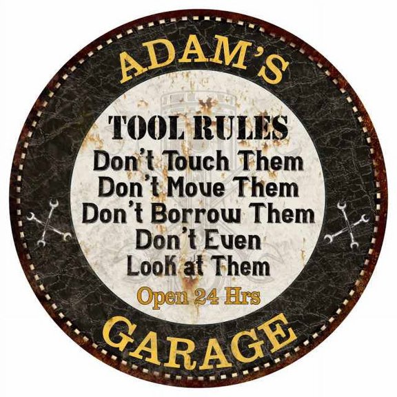 ADAM'S Garage Rules 12" Round Metal Sign Garage Bar Wall Décor 200120013033