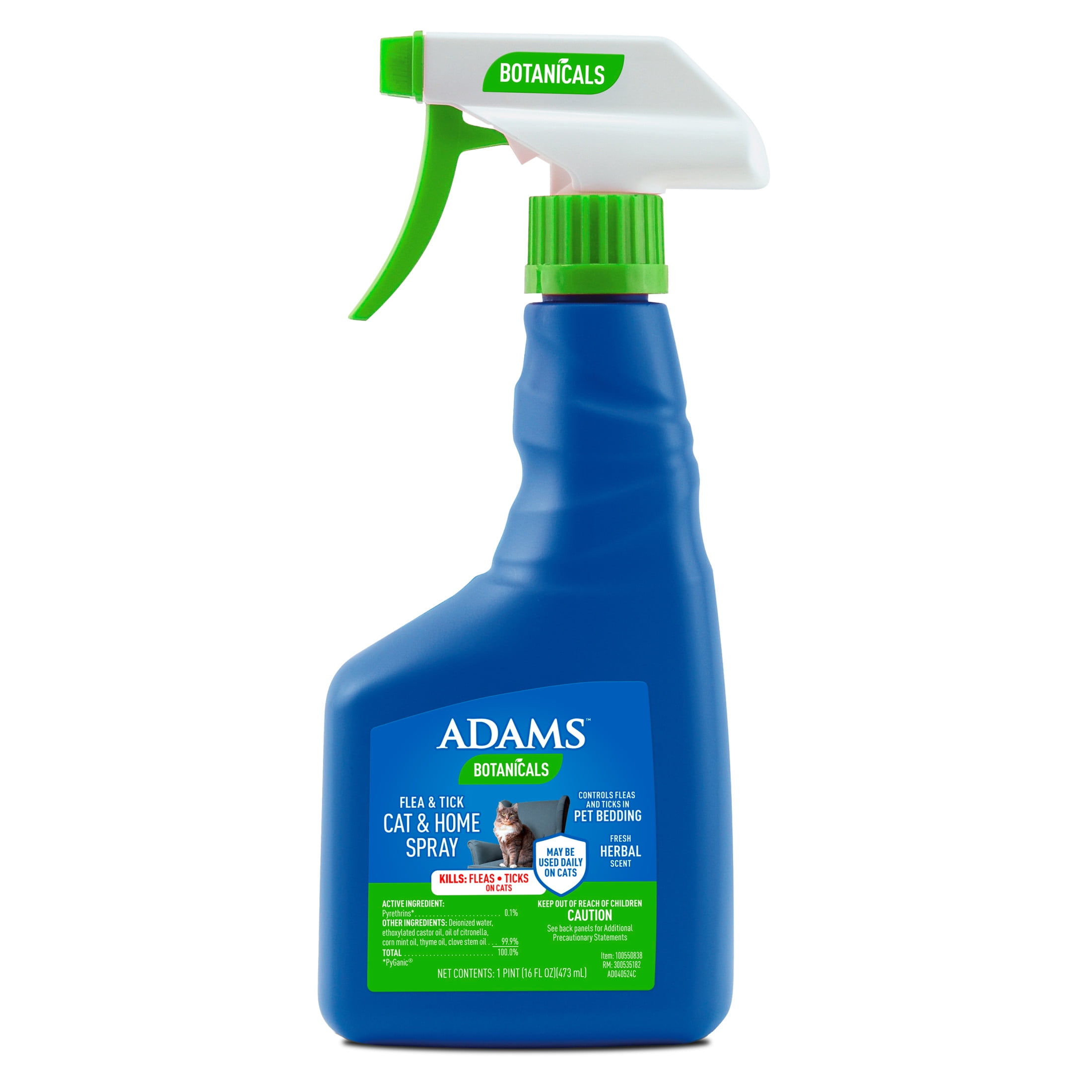 ADAMS Botanicals Flea and Tick Cat and Home Spray, Plant-based Formula, 16 oz