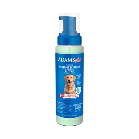ADAMS Plus Flea & Tick Foaming Shampoo & Wash for Dogs & Puppies, Flea Shampoo to Treat Flea Infestations, Kills Ticks, Fleas, Flea Eggs & Lice, Cleans and Conditions Coat, 10 fl oz