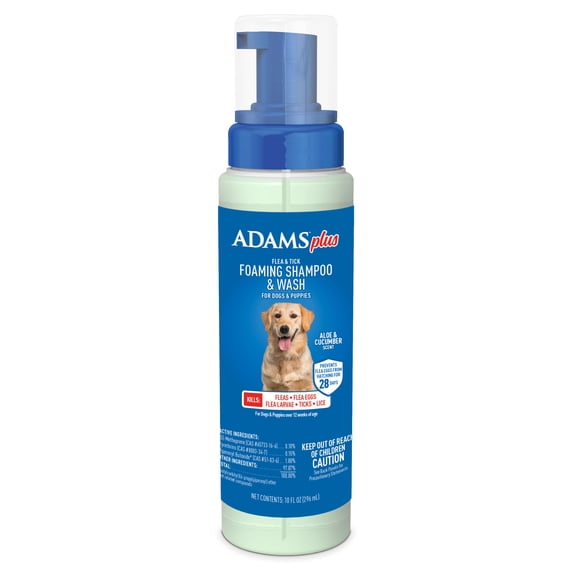 ADAMS Plus Flea & Tick Foaming Shampoo & Wash for Dogs & Puppies, Flea Shampoo to Treat Flea Infestations, Kills Ticks, Fleas, Flea Eggs & Lice, Cleans and Conditions Coat, 10 fl oz