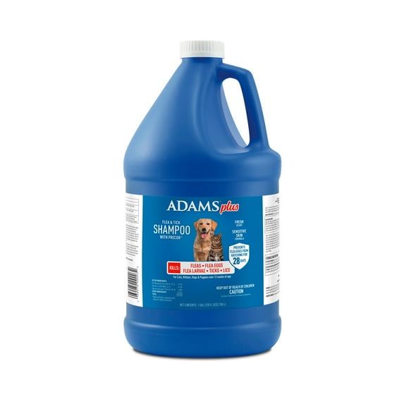 ADAMS Plus Flea & Tick Shampoo with Precor IGR for Cats, Kittens, Dogs & Puppies Over 12 Weeks Of Age, Sensitive Skin Flea Treatment, Kills Adult Fleas, Flea Eggs, Ticks, and Lice, 1 Gallon