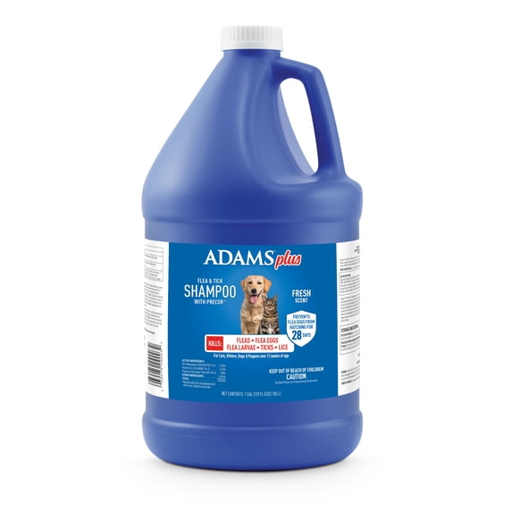 ADAMS Plus Flea & Tick Shampoo with Precor for Dogs, Cats, Puppies & Kittens, Flea Shampoo to Treat Flea Infestations, Kills Ticks, Fleas, Flea Eggs & Lice, Cleans and Conditions Coat, 1 Gallon