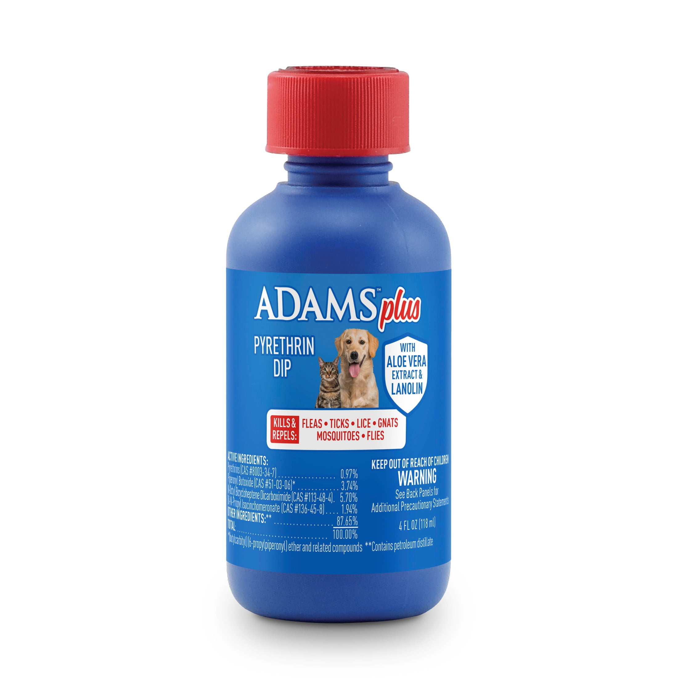 ADAMS Plus Pyrethrin Dip For Dogs and Cats, Kills and Repels Fleas, Ticks, Lice, Gnats, Mosquitoes and Flies, 4 fl oz