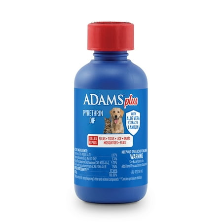 ADAMS Plus Pyrethrin Flea Dip For Dogs and Cats, Kills and Repels Fleas, Ticks, Lice, Gnats, Mosquitoes and Flies, For Dogs, Cats, Puppies, & Kittens, 4 Fl oz