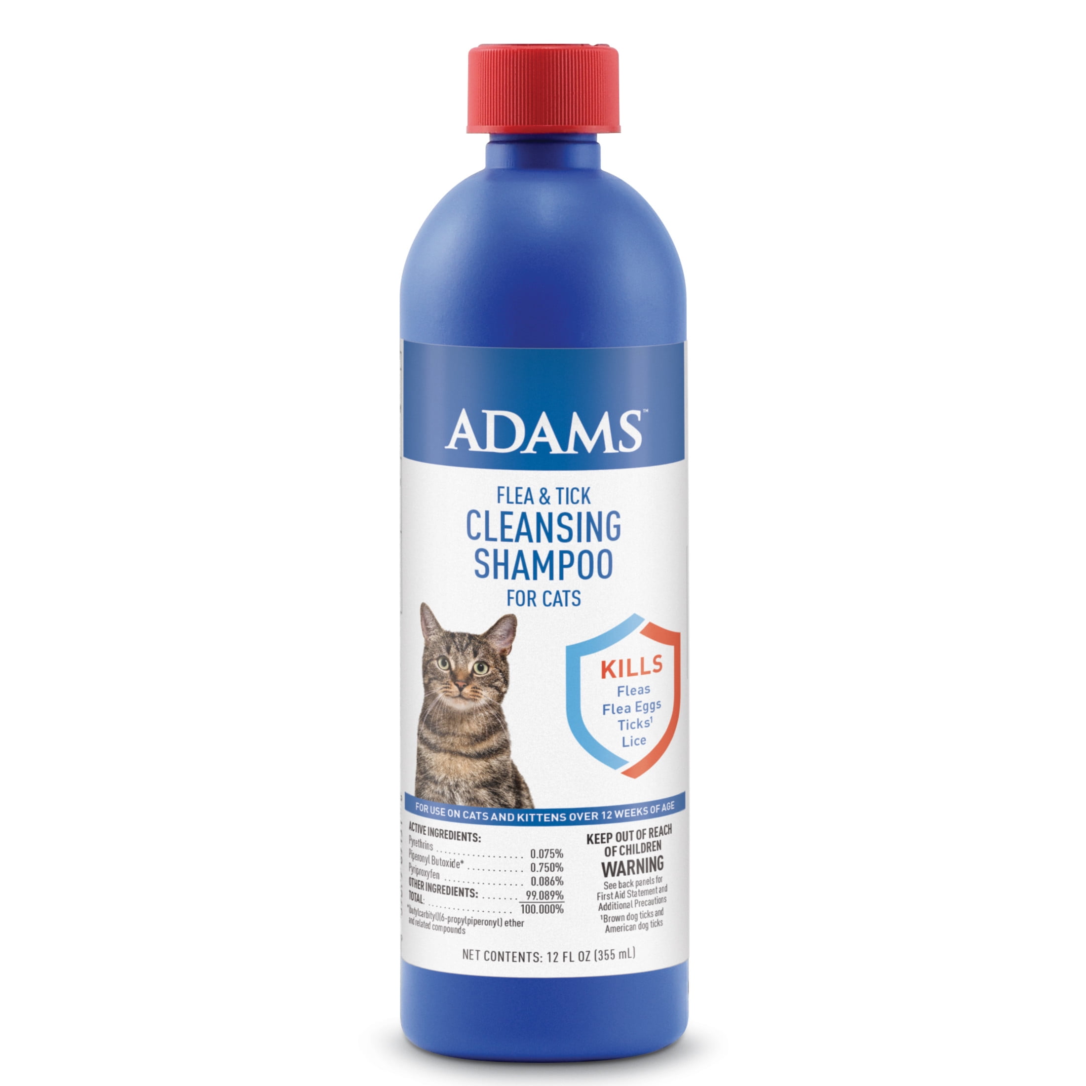 Adams Flea Tick Cleansing Shampoo For Cats Flea and Tick Treatment for Cats and Kittens Unscented 12 Ounces