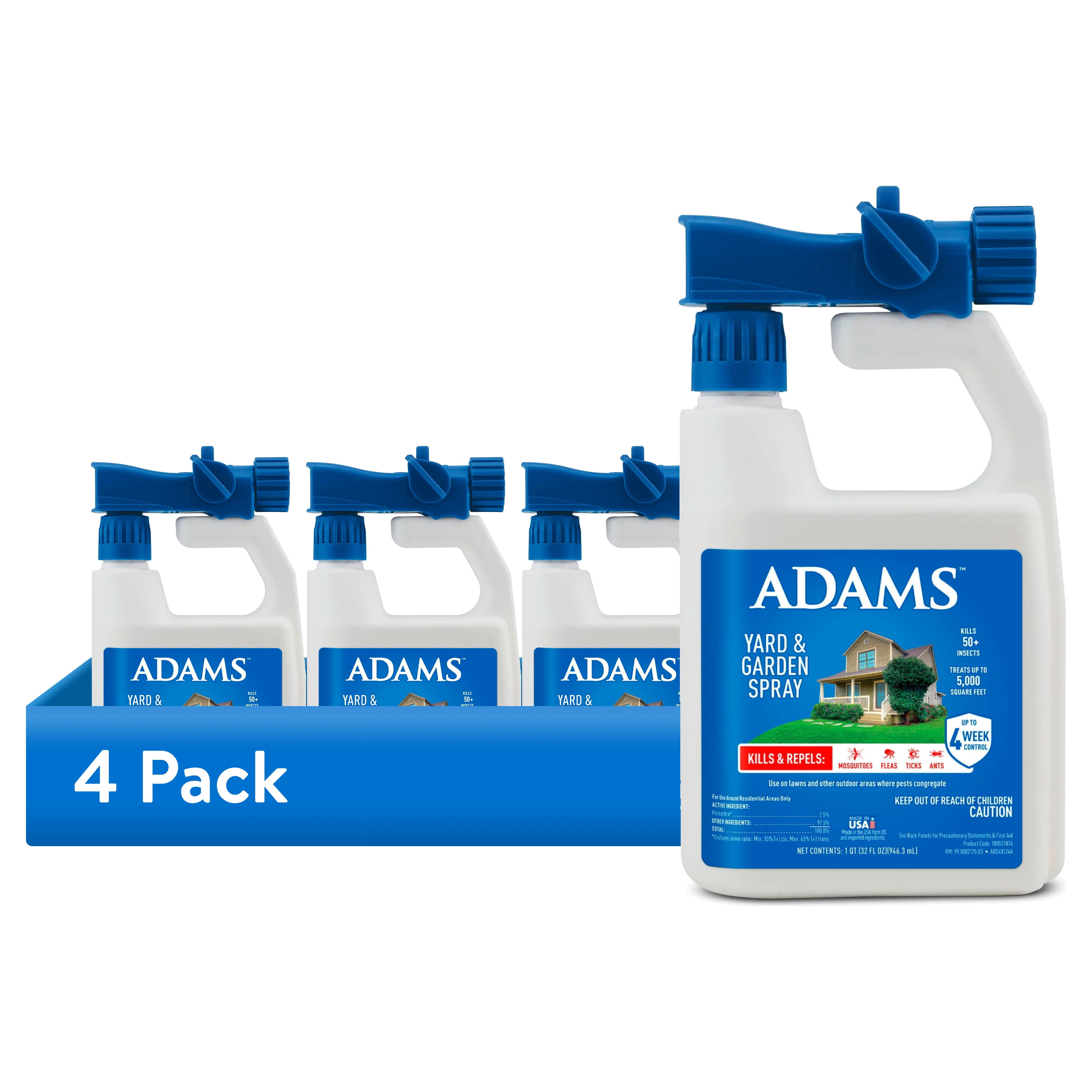 (4 pack) ADAMS Yard & Garden Spray, Kills Fleas, Ticks, Mosquitoes, Ants and Many Other Listed Nuisance Pests in Outdoor Areas, Treats Up to 5,000 Square Feet, Easy To Use Hose-End Spray, 32 fl oz