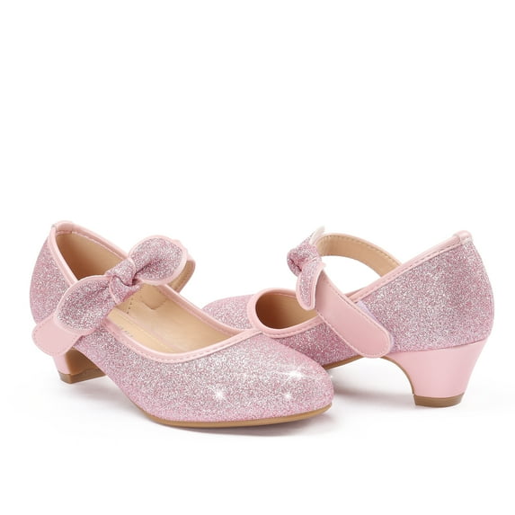 ADAMUMU Dress Shoes for Girls Mary Janes Low Heels Flat Princess Ballet Dress Strap Shoes for Party Wedding School pink Size 11M little kid