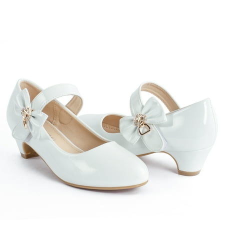 ADAMUMU Flower Girl dress Low Heels Flat Princess Ballet Dress Shoes Mary Janes for Party Wedding School White Size 13.5M little kid