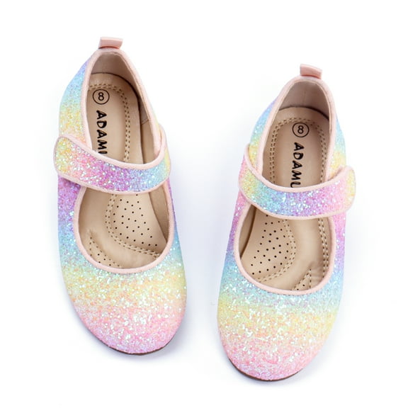 ADAMUMU Girl's Glitter Dress Shoes Toddler Party Sparkly Princess Shoes Rainbow Mary Jane Shoes Colorful Ballet Flats in Wedding Casual Wearing, Colorful, 1M Big Kid