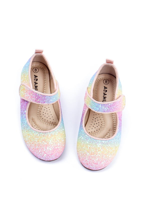Girl's Glitter Dress Shoes Toddler Party Sparkly Princess Shoes Rainbow Mary Jane Shoes Colorful Ballet Flats in Wedding Casual Wearing, Colorful, 1M Big Kid