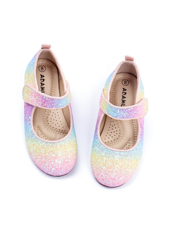 Girl's Glitter Dress Shoes Toddler Party Sparkly Princess Shoes Rainbow Mary Jane Shoes Colorful Ballet Flats in Wedding Casual Wearing, Colorful, 1M Big Kid