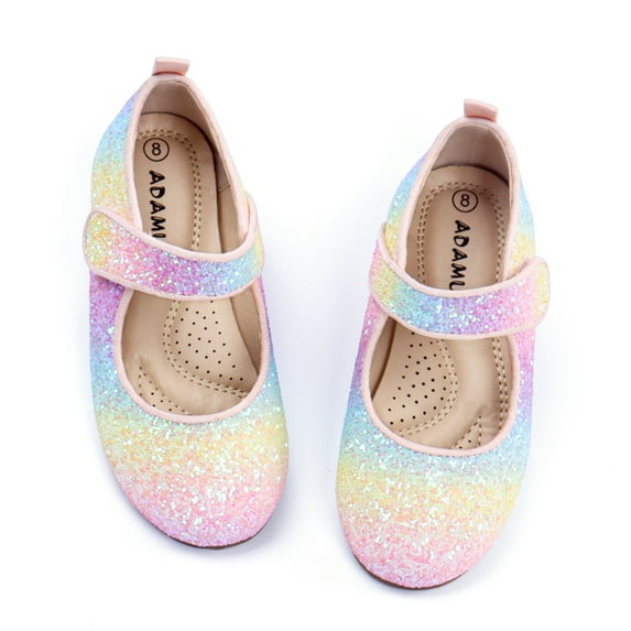 ADAMUMU Girl's Glitter Dress Shoes Toddler Party Sparkly Princess Shoes Rainbow Mary Jane Shoes Colorful Ballet Flats in Wedding Casual Wearing, Colorful, 10M Toddler