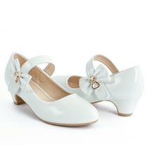 ADAMUMU Girls Low Heel Shoes Princess Ballet Dress Flat Mary Janes Shoes for Party Wedding School White Size 3M Big kid