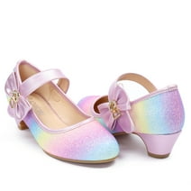 ADAMUMU Girls Mary Janes Medium Low Heels Flat Princess Ballet Dress Strap Shoes for Party Wedding School rainbow Size 1M Big kid