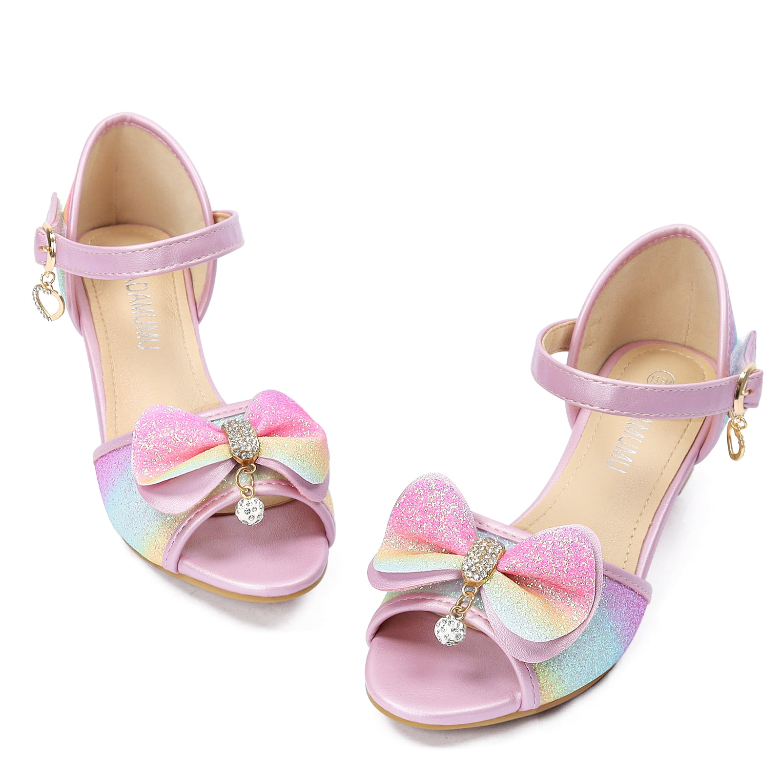 ADAMUMU Girls Princess Glitter High Heel Sandals Sweet Bow Dress