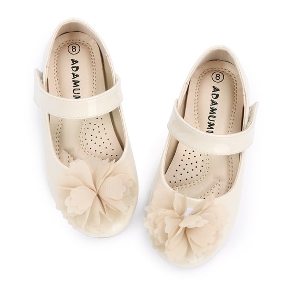 ADAMUMU Toddler Dress Shoes Flower Girl Shoes for Weeding Cute Toddler Mary Jane Shoes Lace Flore Ballet Flat for Walking,Jumping, Cream, 10M Toddler
