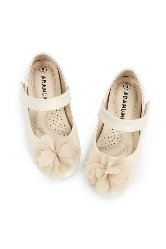Toddler Dress Shoes Flower Girl Shoes for Weeding Cute Toddler Mary Jane Shoes Lace Flore Ballet Flat for Walking,Jumping, Cream, 9M Toddler
