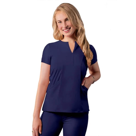 Clearance Adar Addition Notched Neck Bib Front Scrub Top