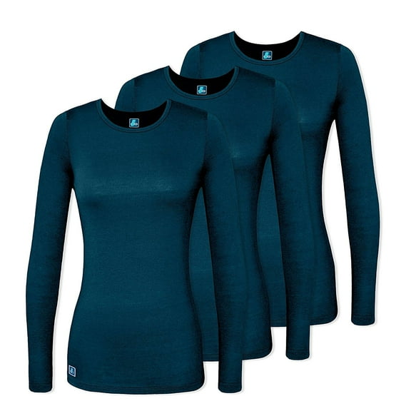 ADAR UNIFORMS 3 Pack Women's Comfort Long Sleeve T-Shirt/Underscrub Tee - 2903 - Caribbean Blue - XL