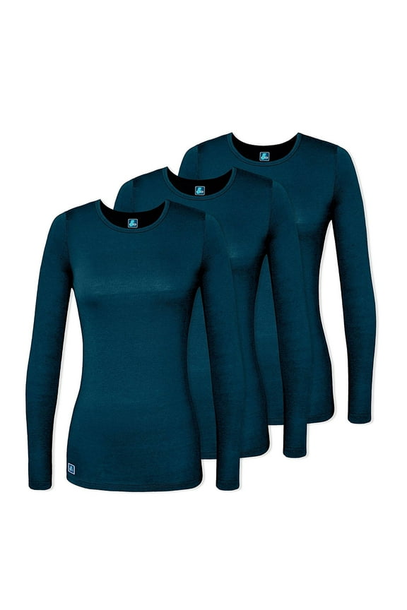 UNIFORMS 3 Pack Women's Comfort Long Sleeve T-Shirt/Underscrub Tee - 2903 - Caribbean Blue - XL
