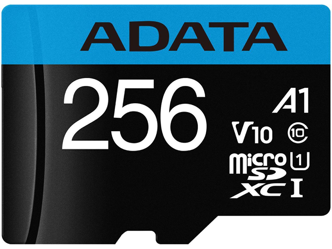 ADATA 256GB Premier microSDXC UHS-I / Class 10 V10 A1 Memory Card with SD Adapter, Speed Up to 100MB/s (AUSDX256GUICL10A1-RA1) - image 1 of 3