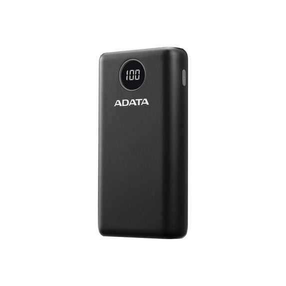 ADATA P20000QCD - Power bank - 20000 mAh - 74 Wh - 18 Watt - PD 3.0, QC 3.0 - 4 output connectors (USB, USB-C) - on cable: USB-C - black