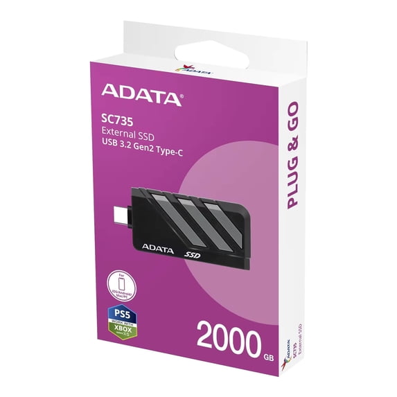 ADATA SC735 2TB External SSD, USB 3.2 Gen2, 1050MB/s, Portable Drive