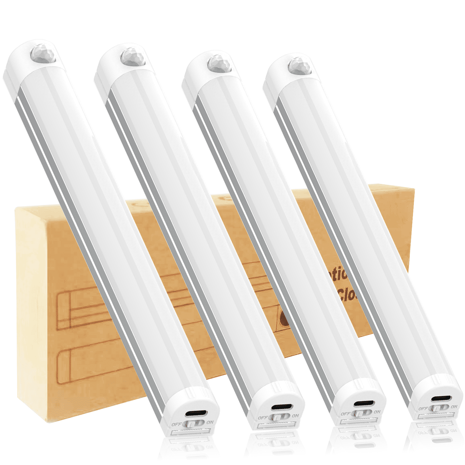 ADAZ Wireless Strip Rechargeable Motion Sensor Under Cabinet Lights for Kitchen Closet 4 Pack 7.3 In
