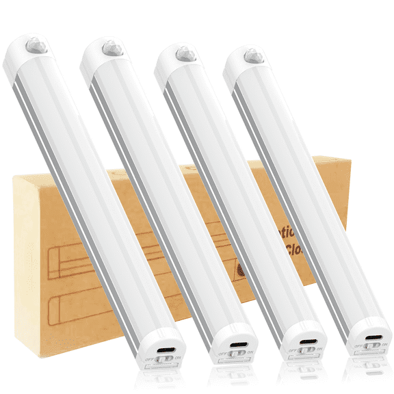 ADAZ Wireless Strip Rechargeable Motion Sensor Under Cabinet Lights for Kitchen Closet 4 Pack 7.3 In