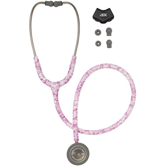 ADC Classic Stethoscope for Doctors, Nurses, and Students with pairs of spare Adsoft, Plus ear tips and AFD technology - AD603, Stainless Steel, Hibiscus
