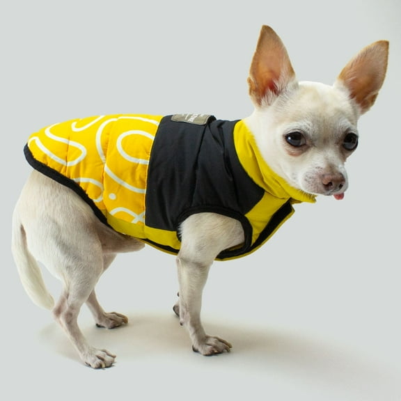 ADC Houndstone & Co. Dog Apparel Collection Reversible Dog Puffer Vest - "Sunny Side Up" - Soft Velcro Closure, Size Medium