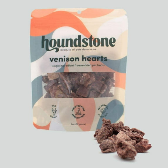 Houndstone Venison Hearts Freeze-Dried Pet Treats, 2-oz bag