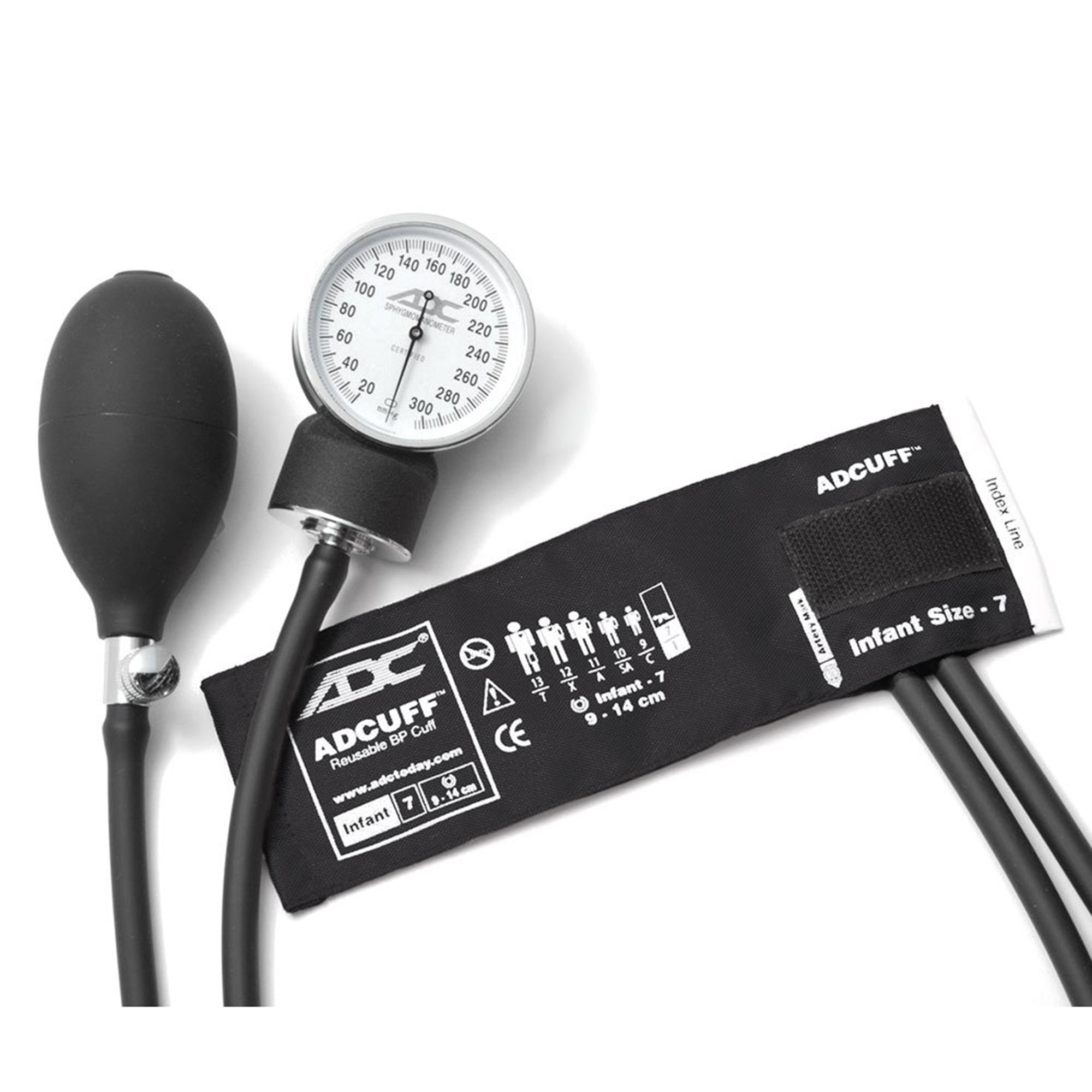 ADC Infant Cuff Arm Aneroid Sphygmomanometer Unit 2-Tubes Black 1 Each