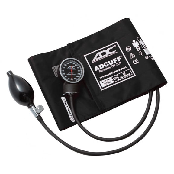 ADC Large Adult Cuff Arm Aneroid Sphygmomanometer Unit 2-Tubes Black 1 Each