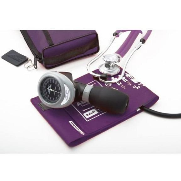 ADC Pro's Combo I Adult Pocket Aneroid/Scope Set with Prosphyg 788 Blood Pressure Sphygmomanometer, Adscope Sprague 641 Stethoscope, and Matching Nylon Carrying Case, Violet